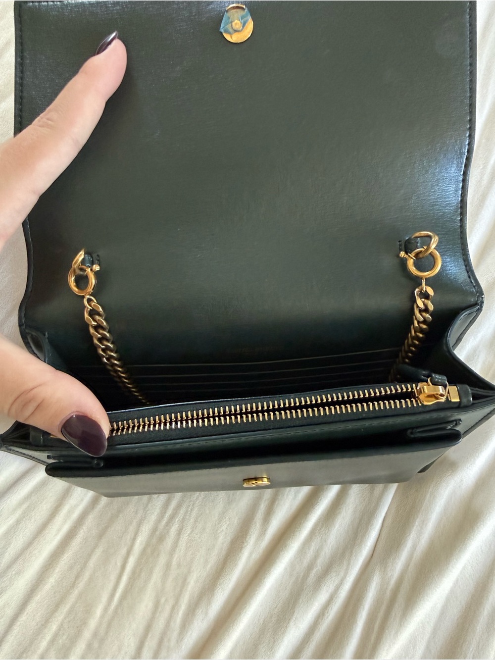 Saint Laurent Green Leather Top-Handle Satchel with Gold YSL Logo - Picture 2 of 5